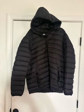 Men's Hooded Black Puffer Jacket - Packable Insulated Coat